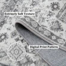 Area Rugs, Vintage  Hallway Rug Machine Washable Area Rug Low Pile Rugs Non-Slip Non-Shedding Rug Print Floor Carpet Folable Rug For Bedroom Kitchen Home Decor - gris-120*10cm - Ver 3