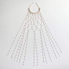 Chaîne de cheveux élégante et brillante en maille ajourée avec un accessoire de cheveux à gland, polyvalente pour les fêtes et le port quotidien, coiffe, couronne de tête, voyage, anniversaire - Doré - Voir 4