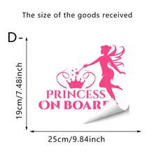 1/4片装仙女剪影汽车贴纸。粉色公主车内字母图案贴纸。防水乙烯基材质。自粘式汽车外保险杠装饰，适用于车辆后窗，可爱女性化车辆造型装饰。 - 彩色 - 查看 10