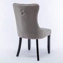 Nikki Collection Modern, High-End Tufted Solid Wood Contemporary Velvet Upholstered Dining Chair With Wood Legs Nailhead Trim 2-Pcs Set, Grey, DE2001GY - Grey - View 3