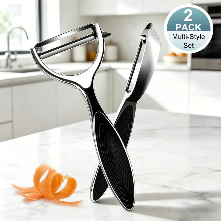 2-Pack Stainless Steel Vegetable Peeler Set, Professional Y-Shaped & I-Shaped Fruit Peelers, Ultra Sharp Potato & Carrot Peeler With Non-Slip Ergonomic Handle, Durable Kitchen Gadgets For Home - 銀色 - 查看 1