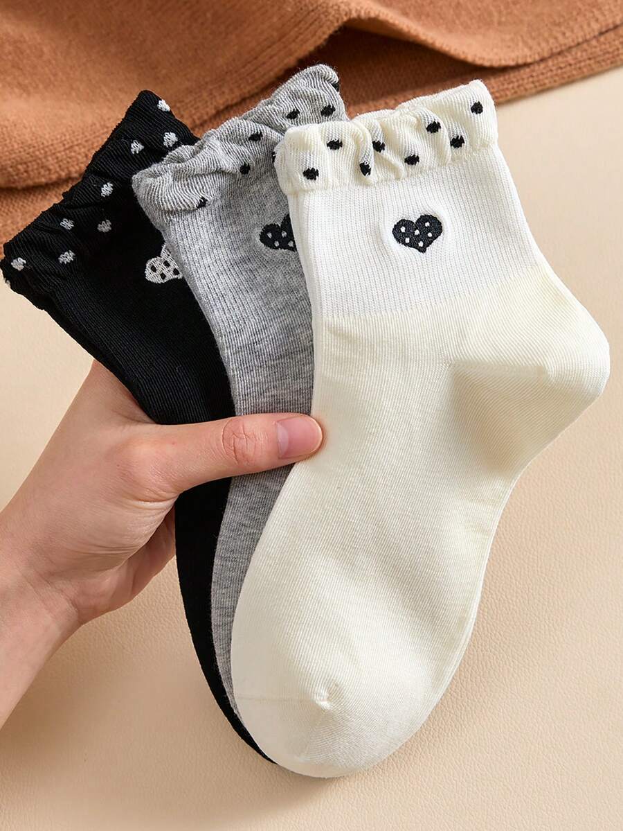 3 đôi tất dài đến đùi dành cho nữ, kiểu dáng thủy thủ hình trái tim, phù hợp cho mọi mùa, tối giản và thoải mái. - Nhiều màu - Xem 1