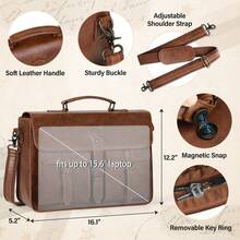 RAINSMORE Aktentasche Herren Laptoptasche 15.6 Zoll Ledertasche Messenger Bag Business Arbeitstasche Wasserdichte Umhängetasche für Geschäft Schule Braun - Braun - Übersicht 5