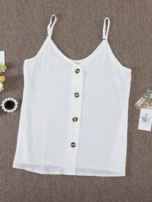 Acelitt Women's Solid Color Vacation Casual V-Neck Camisole White - White - View 6