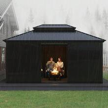 12x16 Ft Hardtop Gazebo Sunroom, Enclosed Gazebo With Floor-To-Ceiling Sliding Doors, All-Aluminum Alloy Frame, Screen Outdoor Room Solarium For Backyard, Patio, And Deck - black grey - 查看 7
