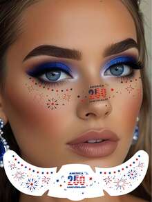 6 piezas Pegatinas de tatuajes temporales con rostros pecosos para el Día de la Independencia de Estados Unidos, con diseños de la Estatua de la Libertad, estrellas, bandera estadounidense y mariposas, adecuado para celebraciones, festivales, citas y verano - Azul - Ver 5