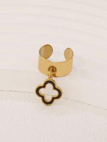 1pc Stainless Steel Enamel Four Leaf Clover Pendant Open Rings Fashion Flower Charms Ring For Women Jewelry - Ring - View 12