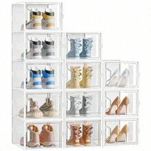 Large Shoe Storage Box, 12 Pcs Shoe Boxes Plastic Stackable, Shoe Organizer Containers With Lids Women/Men, Fit UK 12 - Clear - View 2