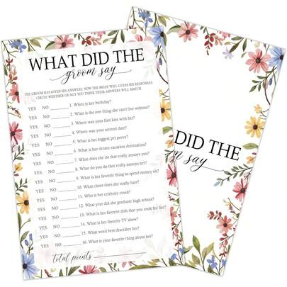 Wildflower Bridal Shower Game, Groom's Sayings Game, Wedding Shower Party Engagement Bachelorette Party Supplies Decor