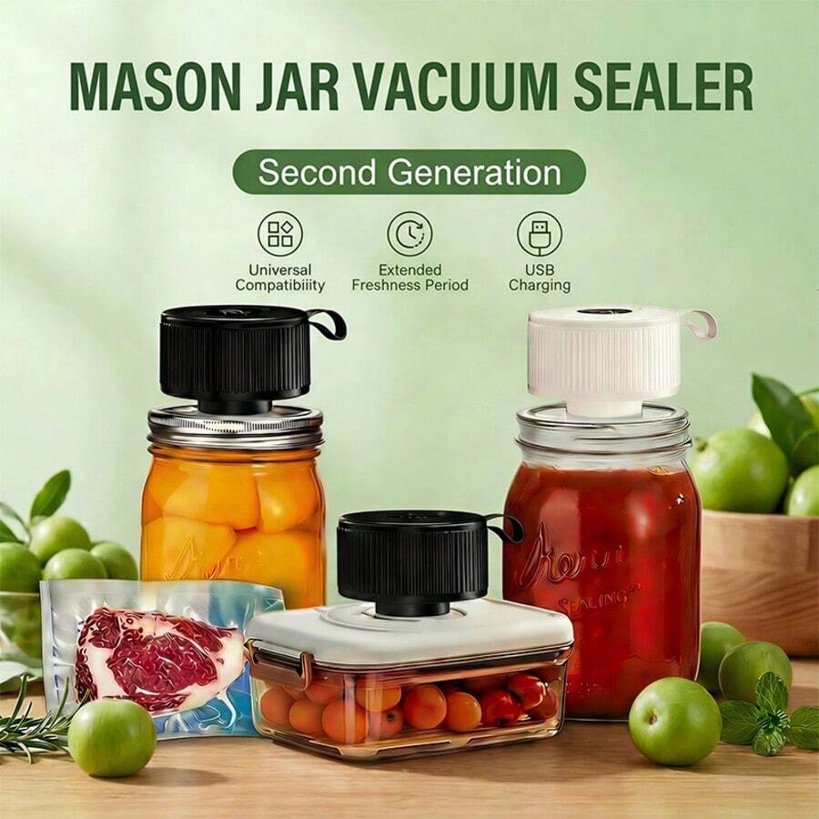 Electric Mason Jar Vacuum Sealer Kit, 3-In-1 Handheld Automatic Vacuum Sealer For Mason Jars, Food Savers & Containers | Ideal For Canning Jams, Pickles, Dry Foods, Grains | Present For Mom