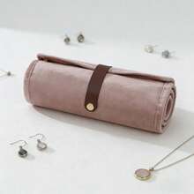 Portable Jewelry Roll Organizer Travel Foldable Pouch Compact Jewelry Wrap For Necklaces, Earrings, Rings - Light Brown - View 4