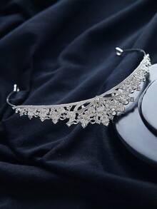 1 pieza Corona de aleación decorada con cristales de Rhinestone brillantes, accesorio de pelo elegante adecuado para novia, boda, fotografía diaria, fiesta, cumpleaños y otras ocasiones, verano, playa - Plateado - Ver 5