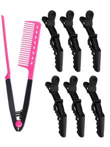 1pc Flat Straightening Comb Salon Hair Brush Comb Hairdressing Styling Straightener V-Shaped Straight Straightener 6pcsPack Alligator Hair Clips For Styling Sectioning Large Salon Pro Hair Clips For Barber Clips For Hair Coloring - Multicolor - View 1