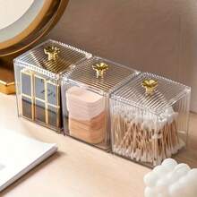 Bộ 3 hộp/2 hộp/1 hộp đựng đồ trang điểm bằng nhựa có nắp đậy, hộp đựng trong suốt dùng để đựng tăm bông, bông tẩy trang, son môi, dây buộc tóc, mút trang điểm và các dụng cụ làm đẹp khác, hộp đựng đồ trang điểm trong suốt tối giản phù hợp sử dụng tại nhà. - Trong sáng - Xem 11