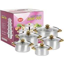 Set Peralatan Masak Luar Ruangan Multifungsi 5 Buah, Termasuk 5 Peralatan Masak Stainless Steel dan 5 Tutup yang Sesuai. Sempurna untuk Berkemah di Luar Ruangan, Piknik, dan Acara Berkumpul. Desain Pegangan Ganda Cocok untuk Berbagai Peralatan Masak, Seperti Panci Sup, Panci Rebusan, dan Wajan. - View 4