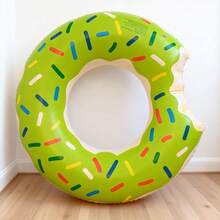 Flotador inflable con diseño de rosquilla verde, flotador de piscina de verano lindo con decoración de chispas de colores - Verde - Ver 5