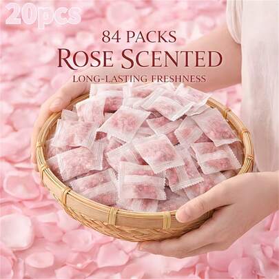 84pcs Rose Fragrance Sachets, Red Floral Pattern, Durable Plastic Wardrobe, Drawer, Bag, Shoe Air Freshener, Home Decor Fragrance, Elegant Design, Long-Lasting Fresh Scent