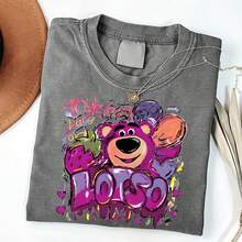 Disney Toy Story  Bear Graffiti Vintage Washed Black Oversized Cotton T-Shirt, Cute Retro Loose Fit Tee For Women Men, Perfect For Disney Fans, Daily Wear & Gift - 灰色 - 查看 1