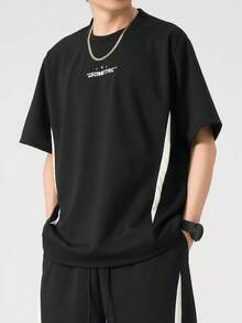 Plus Size Quick-Dry Sports T-Shirt, Fashionable Casual Round Neck Short Sleeve T-Shirt, Suitable For All Seasons - Black - View 1