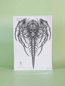 1Pc Men Tattoo Fake Back Temporary Tattoos Skull Y2K Geometric Semi Permanent Waterproof Sweatproof Last For 1-2 Weeks Realistic Herbal Juice Anti-Friction Non-Reflective Black For Men Tattoo Stickers For Arm, Chest, - HM062 - View 6
