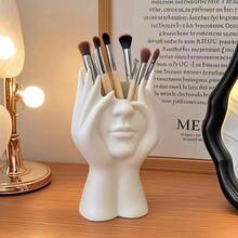 Multi-Functional Human Body Shaped Storage Tube, Desktop Makeup Brush Holder, Office Desk Pen Organizer - White - View 4
