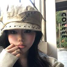 Punk Retro Studded Newsboy Cap For Women, Versatile For Autumn, Makes The Face Look Smaller, Korean-Style Casual Wide-Brimmed Hat - 黑色 - 查看 1
