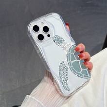 1 chiếc ốp lưng điện thoại tối giản bằng chất liệu TPU, họa tiết nửa con rùa biển, trong suốt, màu kem, chống rơi vỡ, tương thích với iPhone, Honor. - Trong sáng - Xem 1