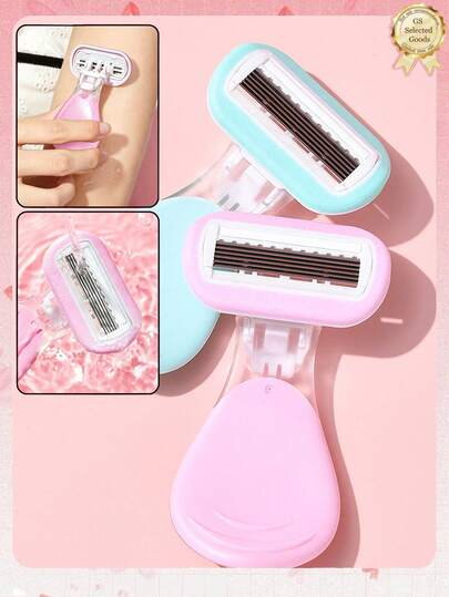 3支/1支手动腋下脱毛器，女士旅行剃刀，可去除腿部和私密部位毛发，迷你电动剃须刀，适用于敏感肌肤，芦荟和维生素E润滑，防滑舒适手柄，适合旅行、聚会、节日礼物