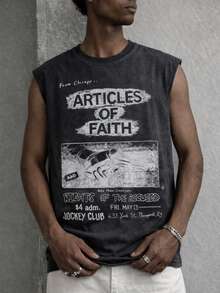 Áo tank top tay ngắn in họa tiết retro, kiểu dáng thường ngày, thích hợp cho mùa xuân/hè. - màu đen - Xem 1