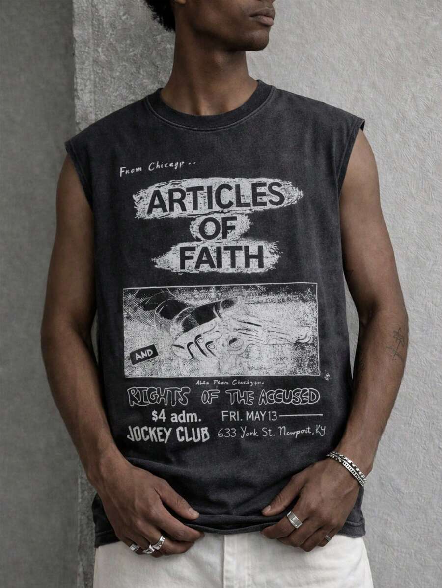 Áo tank top tay ngắn in họa tiết retro, kiểu dáng thường ngày, thích hợp cho mùa xuân/hè. - màu đen - Xem 1