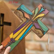 2D Printed Vibrant Handmade Wooden Cross | Exquisite Design And Stunning Details | Suitable For Bedroom, Living Room And Church Decor | Multipurpose Design For Indoor And Outdoor Use, Suitable For Holidays And Daily Display | Ideal For Christmas, Halloween, Easter, Thanksgiving And Church Wall Decor | 11 Pieces Of Wooden Crafts Specially Made For Festivals, 2D Design - Multicolor - View 5