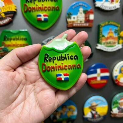 3.23 Inch Dominican Republic Coconut Shaped Refrigerator Magnet, Resin Travel Souvenir Magnetic Sticker