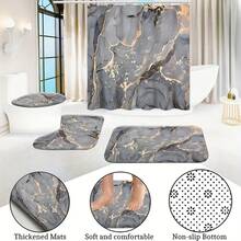 1/3/4 Pcs Luxury Marble Pattern Shower Curtain Set, Bathroom Decor, Includes Bath Mat And Toilet Lid Cover, 70.87x70.87 Inch High Quality Shower Curtain - A - View 8