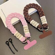 1条编织马尾辫手机挂绳，户外短款编织带，防掉落腕带，加厚腕带，撞色设计，经久耐用，适合户外旅行，附赠夹子 - 彩色 - 查看 9