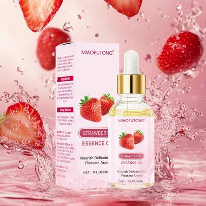 1.0FL.OZ/30ML Aceite esencial de cuidado de fresa, aceite hidratante y firme, nutritivo e hidratante, hidratación duradera, iluminador y elástico, mejora el aspecto apagado y flácido, talla grande firme e hidratado, aceite de cuidado, aroma floral fresco y limpio, fragancia duradera