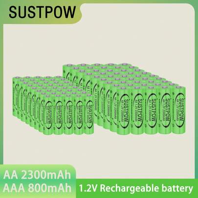 SUSTPOW 可充电AA/AAA镍氢电池组合装 - 2300mAh AA电池和800mAh AAA电池，适用于相机、剃须刀、闹钟等。