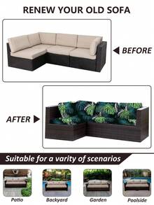 1pc Leaf Print Outdoor Sofa Cover, Polyester Elastic Removable Half-Wrapped Sofa Seat Cushion Cover, Suitable For Patio, Terrace, Garden Sofa Cushion - Multicolor - View 4