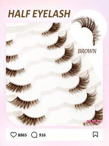 Rikuaild 7/14 Pairs Brown Half-Eye Lashes, Transparent Band, Comfortable Seamless, Soft & Fluffy Brown Faux Mink Eyelashes, Cat Eye & Fox Eye Half-Strip Lashes, Natural Makeup Outer Corner Lashes, Ghost Lashes, 1 Box/2 Boxes Fake Eyelashes - Half Eyelashes - View 6