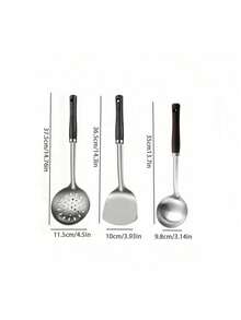 1/3pcs Stainless Steel Spatula, Ladle, Strainer, Wooden Handle Heat-Resistant Cooking Utensil Set - Silver - View 6