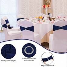 10pcs Elastic Chair Bows With Round Buckle Sliders, Spandex Chair Sashes For Graduation, Dance, Wedding, Party Decoration - Navy Blue - View 3