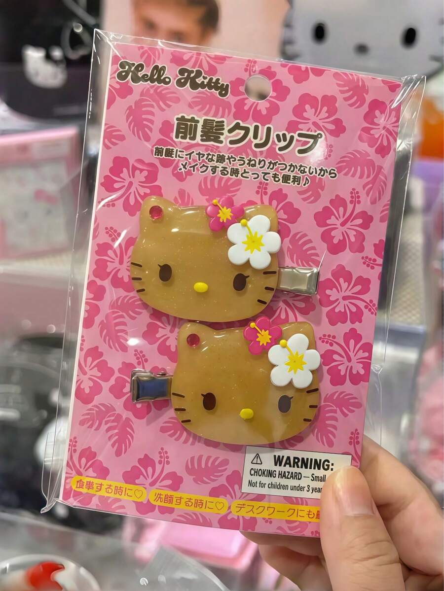 Kẹp tóc Hello Kitty màu đen dễ thương của Sanrio, phụ kiện tóc hoạt hình đáng yêu, trang trí tóc sáng tạo, thích hợp làm quà tặng sinh nhật (Nhuộm thủ công, có thể có một vài lỗi nhỏ nhưng không ảnh hưởng đến việc sử dụng) - Nhiều màu - Xem 1