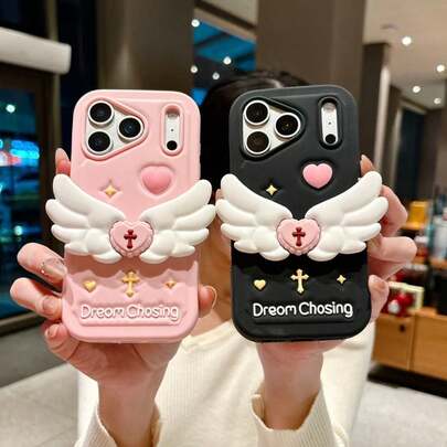 Engelsflügel Ständer Hülle für iPhone 17 Pro Max, 15 Pro Max, 14 Pro Max, 16 Pro Max, süße 3D Cartoon Handy Schutzhülle