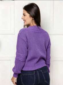 steve store moda feminina trico blusa manga longa  com tranca moda outono e  inverno - roxo médio - Visão 4