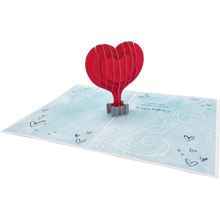 Designer Pop!, Tarjeta de felicitación emergente de cumpleaños – "Sending You…" Globo de aire caliente en forma de corazón 3D para amigos, familiares y personas especiales (1 tarjeta con sobre) - Feliz cumpleaños - rosas rojas - Ver 1