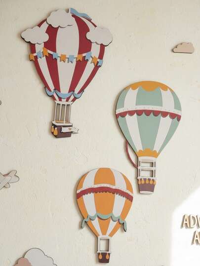 3 piezas Decoración de pared de globo aerostático de estilo nórdico de madera, fácil de instalar, adecuado para decoración del hogar, celebración de bodas, regalo para damas de honor, regalo del Día de la Madre, regalo de regreso a la escuela, decoración de habitación