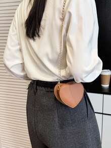 1pc Heart-Shaped Crossbody Bag, Zipper Closure Chain Strap Mini Coin Purse, Suitable For Daily Use - A - View 5