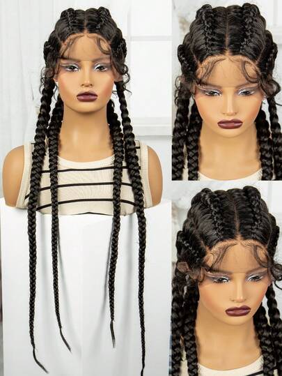 A ANYTIME Women's Hand-Braided Lace Front Wig With Four-Strand Braids, Synthetic Long Cornrow Braided Wig, High Temperature Fiber, Vacation Style, 150% Density, Suitable For All Women