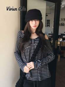 Women Tops - Black and Gray Stripes - View 3