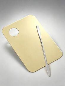 1/2 pièces Palette en acier inoxydable, palette de peinture à l'huile professionnelle pour artiste, surface lisse et antidérapante pour le mélange des couleurs, convient aux artistes, débutants, étudiants, peut être utilisée pour la vanité, les voyages, la chambre à coucher et les cosmétiques - Doré - Voir 10