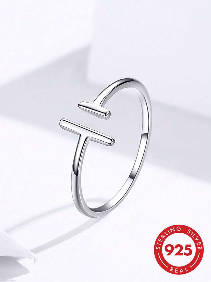 1 Bague En Argent Sterling 925 En Forme De L, Accessoire De Mode Pour Superposition, Cadeau Élégant - Argent - Voir 1